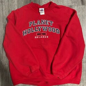 vibrant red planet hollywood crew neck